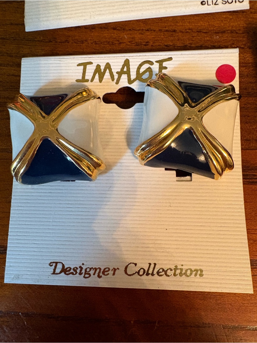 Vintage Navy, White and Gold X-Accent Clip-On Earrings
